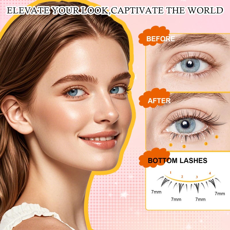 Bershnor Bottom Lash Clusters DIY lash Extensions Lower Individual Lashes Manga Bottom Cluster Lashes Bottom Eyelashes Clear Band - Image 3